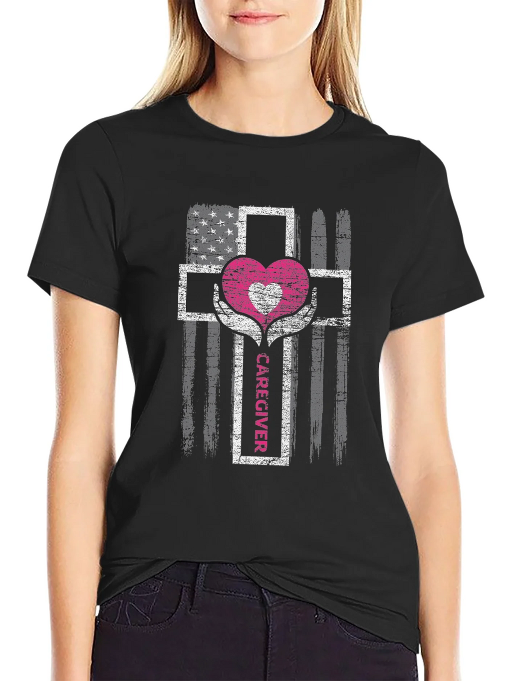 Caregiver Heart Cross Graphic T-Shirt product image 2