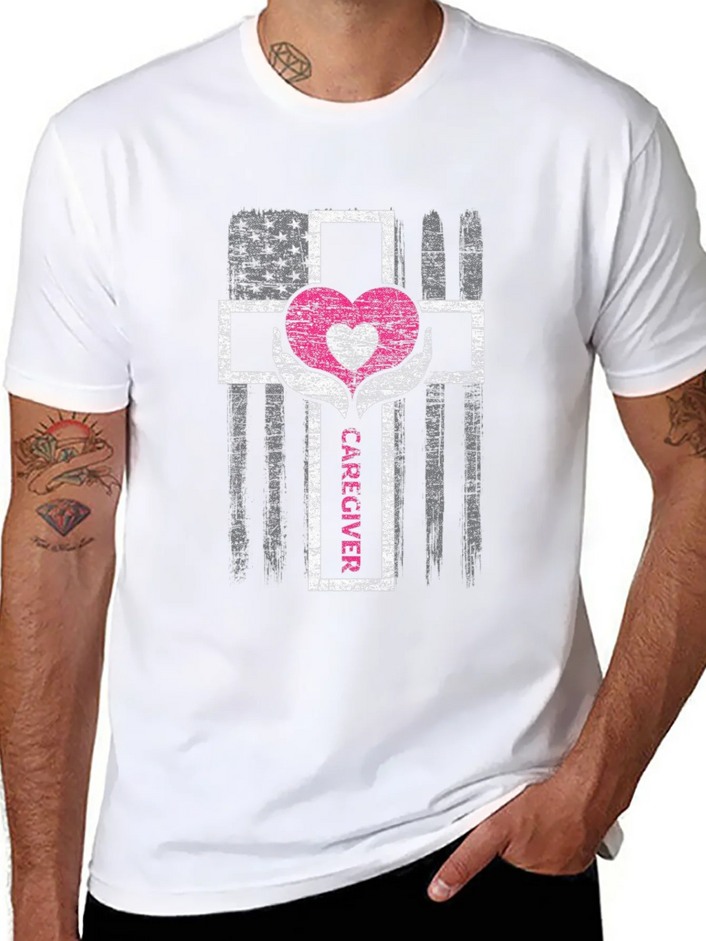 Caregiver Heart Cross Graphic T-Shirt product image 7