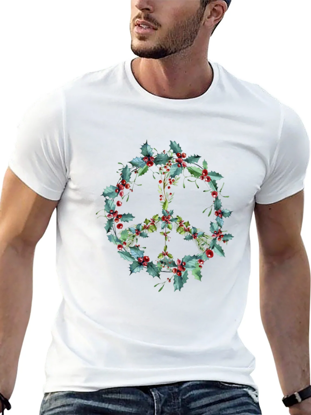 Peace Sign Holly Berry Wreath Graphic Tee product image 12