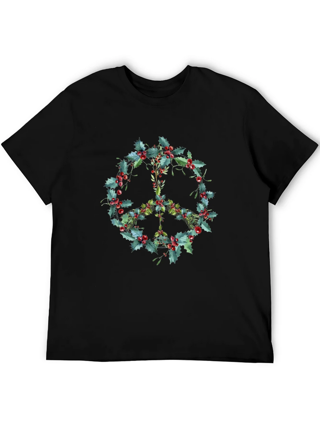 Peace Sign Holly Berry Wreath Graphic Tee product image 5