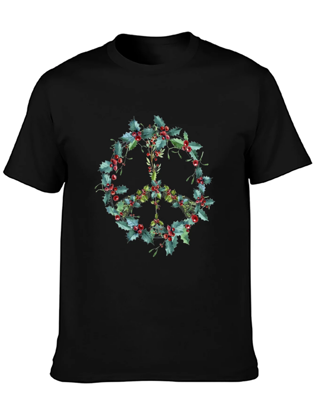 Peace Sign Holly Berry Wreath Graphic Tee product image 3