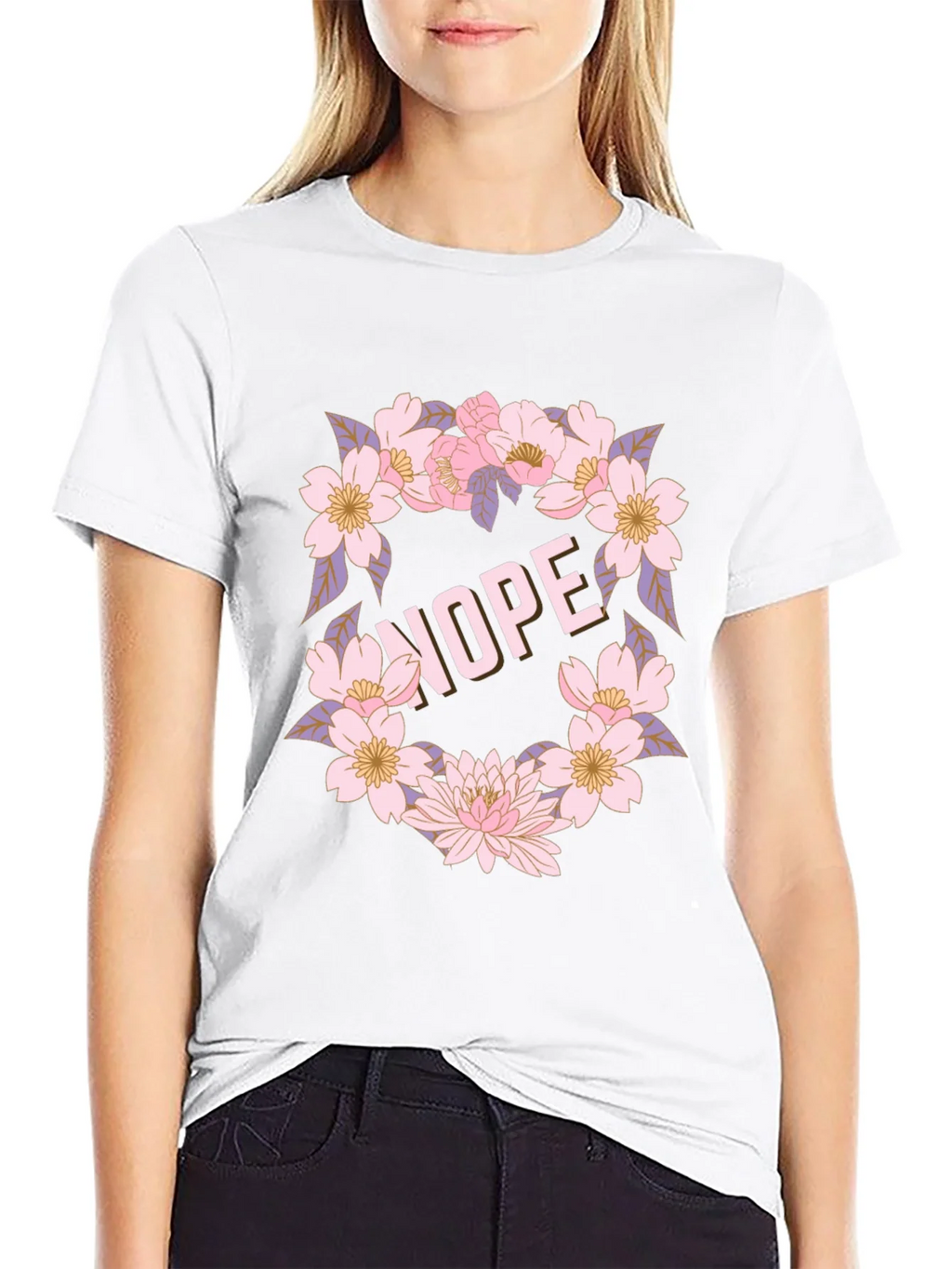 Floral Nope Graphic Tee - Casual Black T-Shirt product image 6