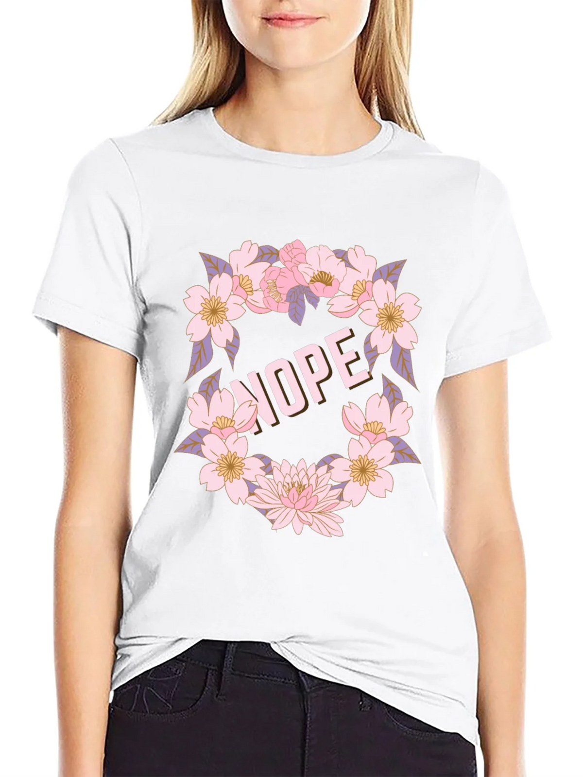 Floral Nope Graphic Tee - Casual Black T-Shirt product image 6