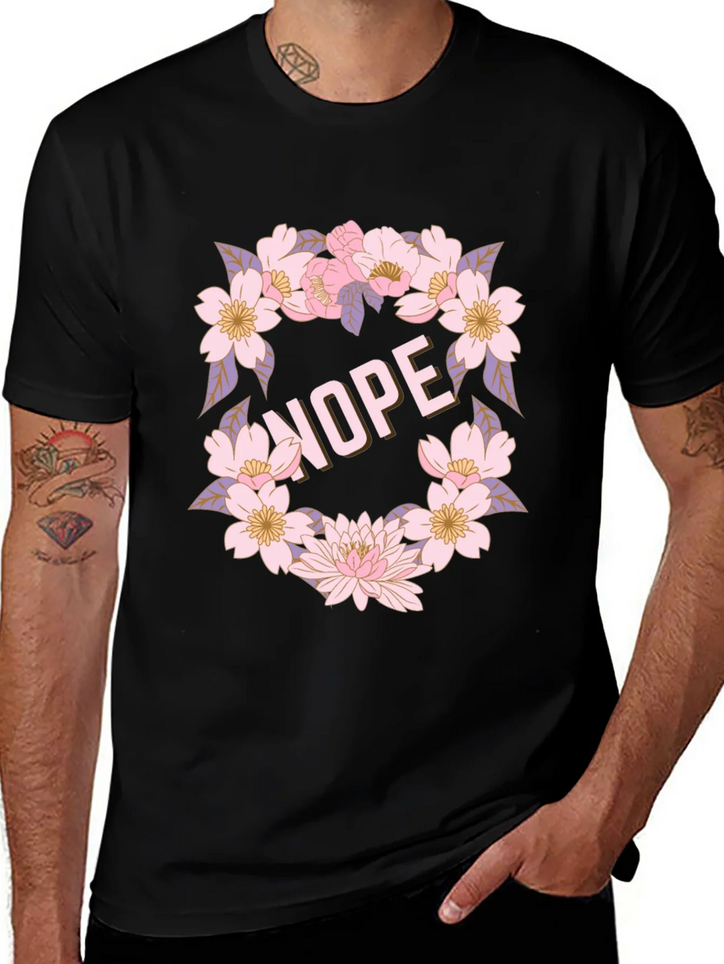 Floral Nope Graphic Tee - Casual Black T-Shirt product image 1
