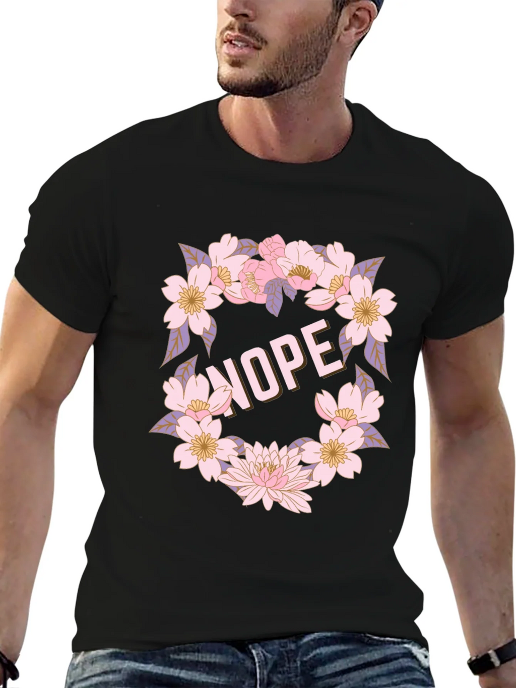 Floral Nope Graphic Tee - Casual Black T-Shirt product image 5
