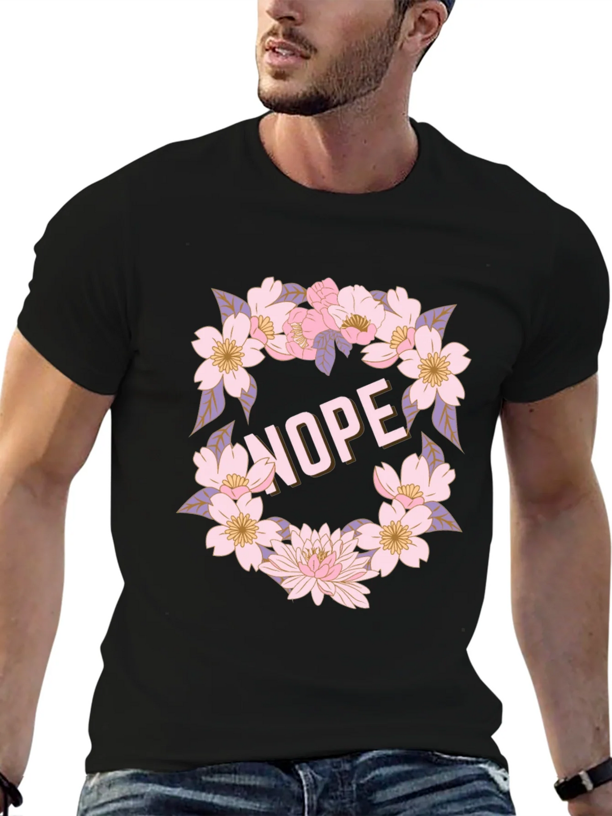 Floral Nope Graphic Tee - Casual Black T-Shirt product image 5