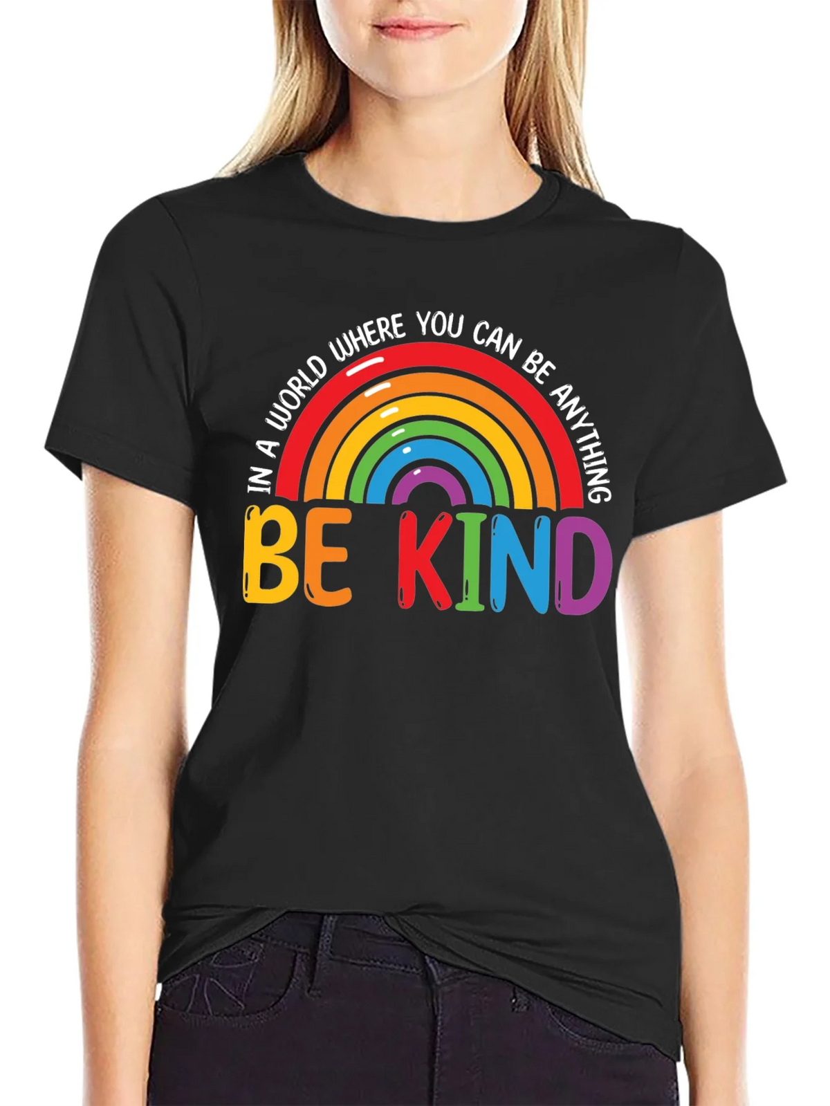 Be Kind Rainbow Graphic Tee - Black product image 2