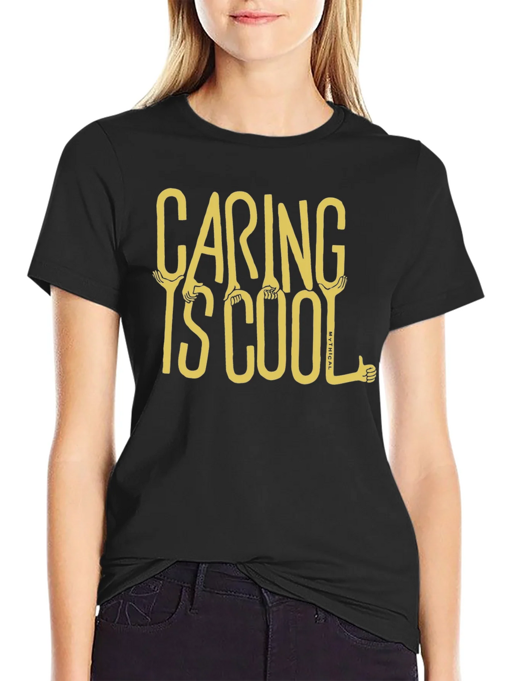 Caring is Cool Graphic Tee - Black Casual T-Shirt product image 2