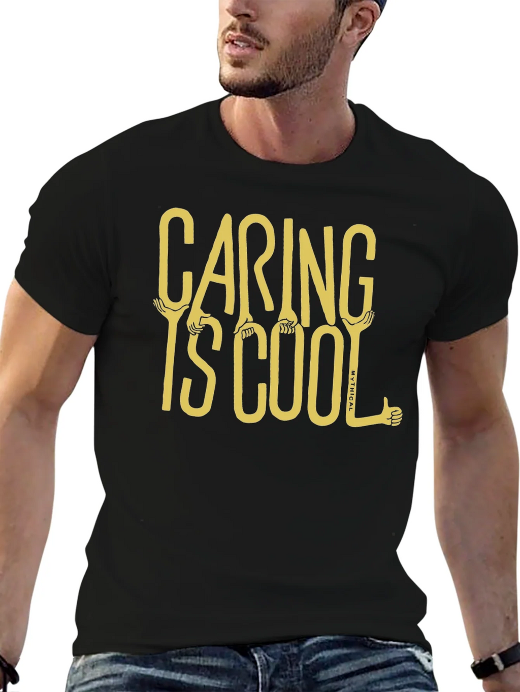 Caring is Cool Graphic Tee - Black Casual T-Shirt product image 6