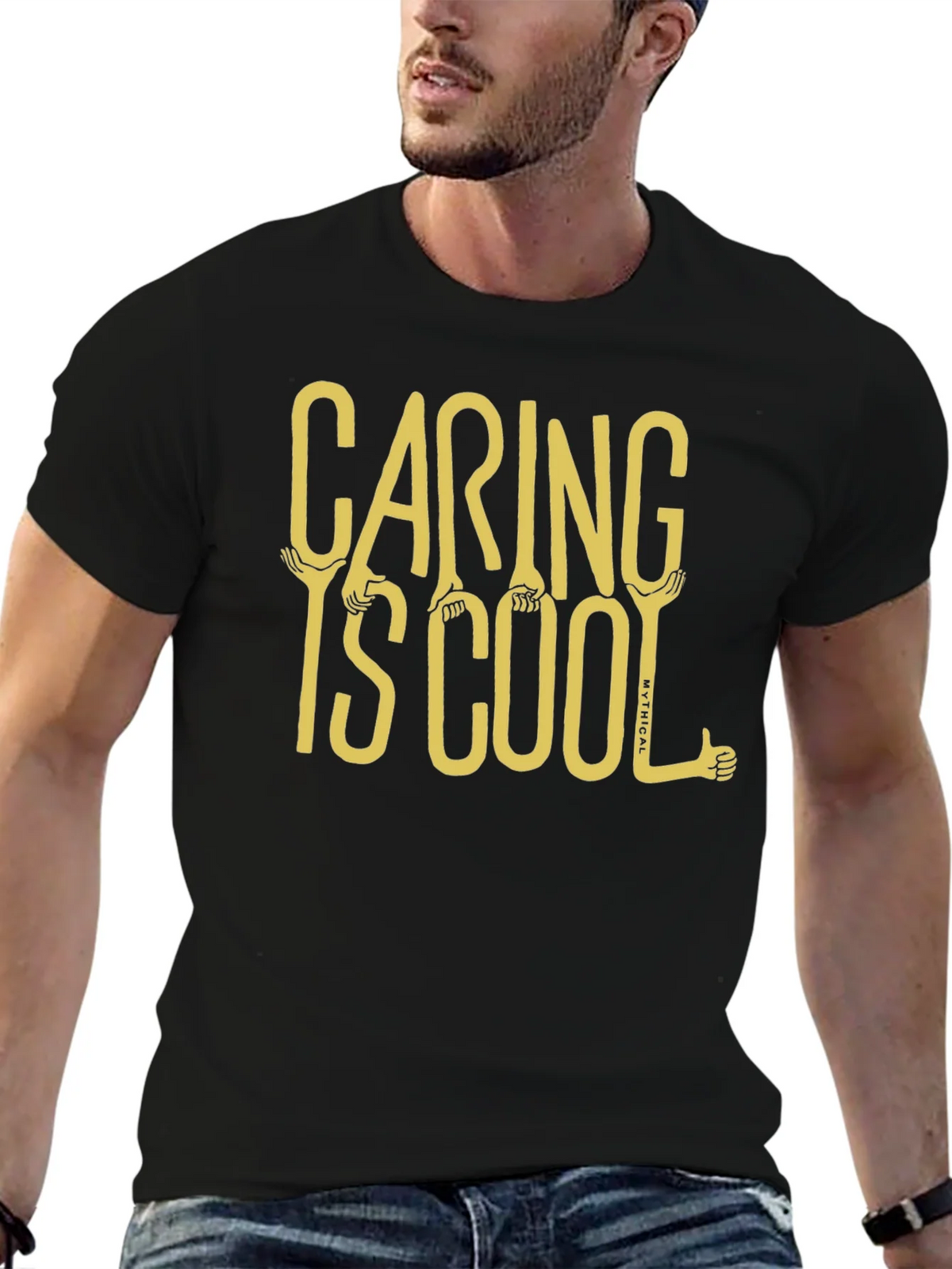 Caring is Cool Graphic Tee - Black Casual T-Shirt product image 6