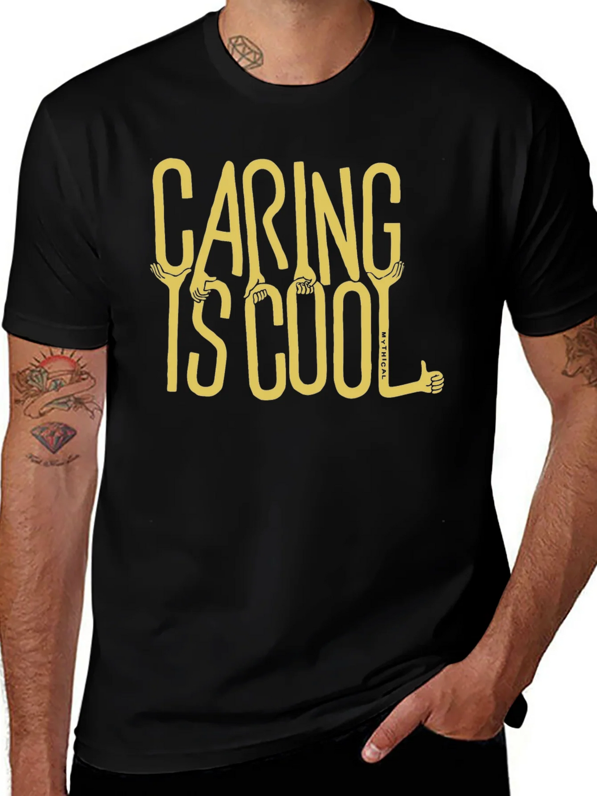 Caring is Cool Graphic Tee - Black Casual T-Shirt product image 1