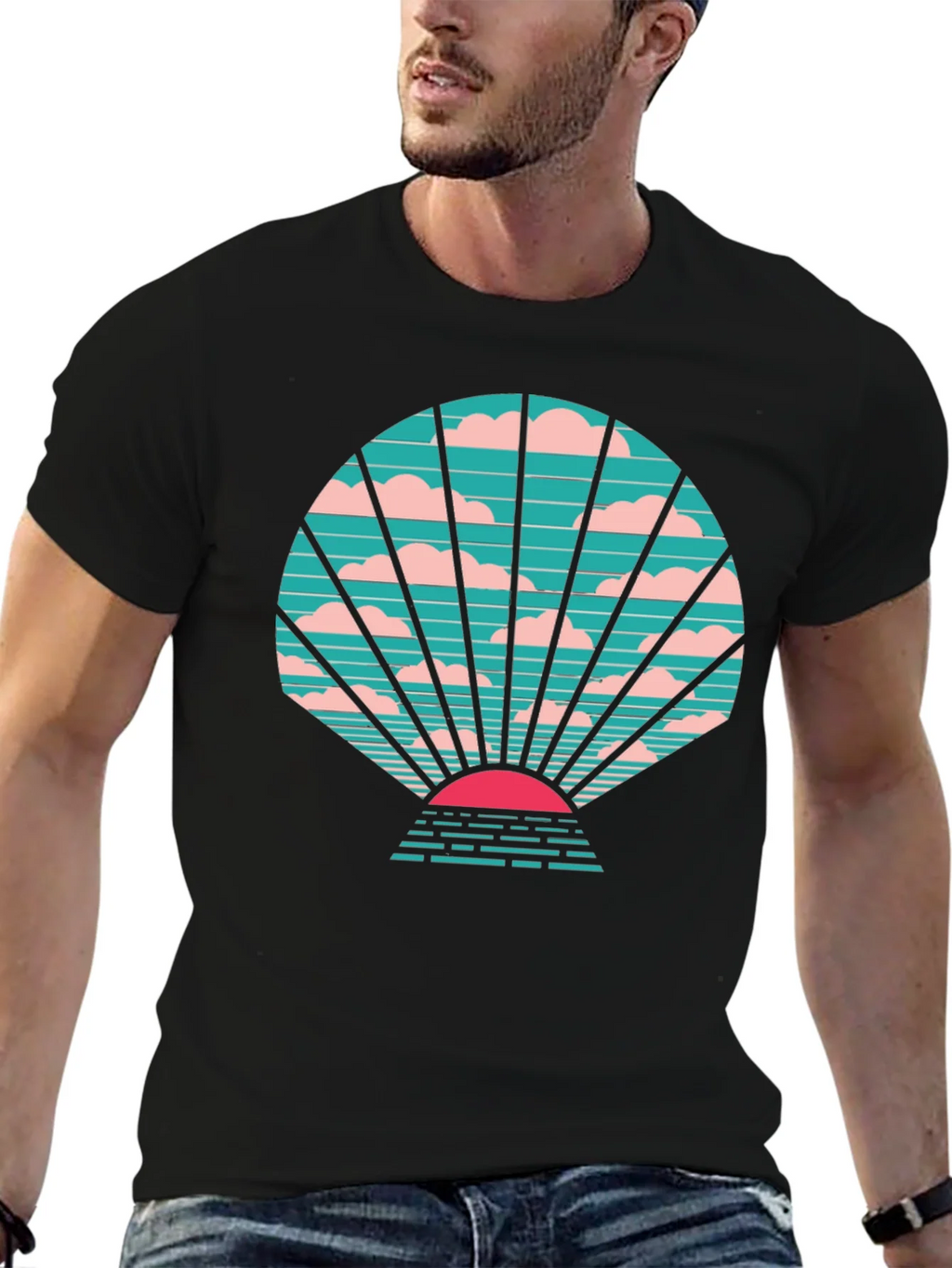 Retro Sunset Graphic Tee - Stylish Black T-Shirt product image 5