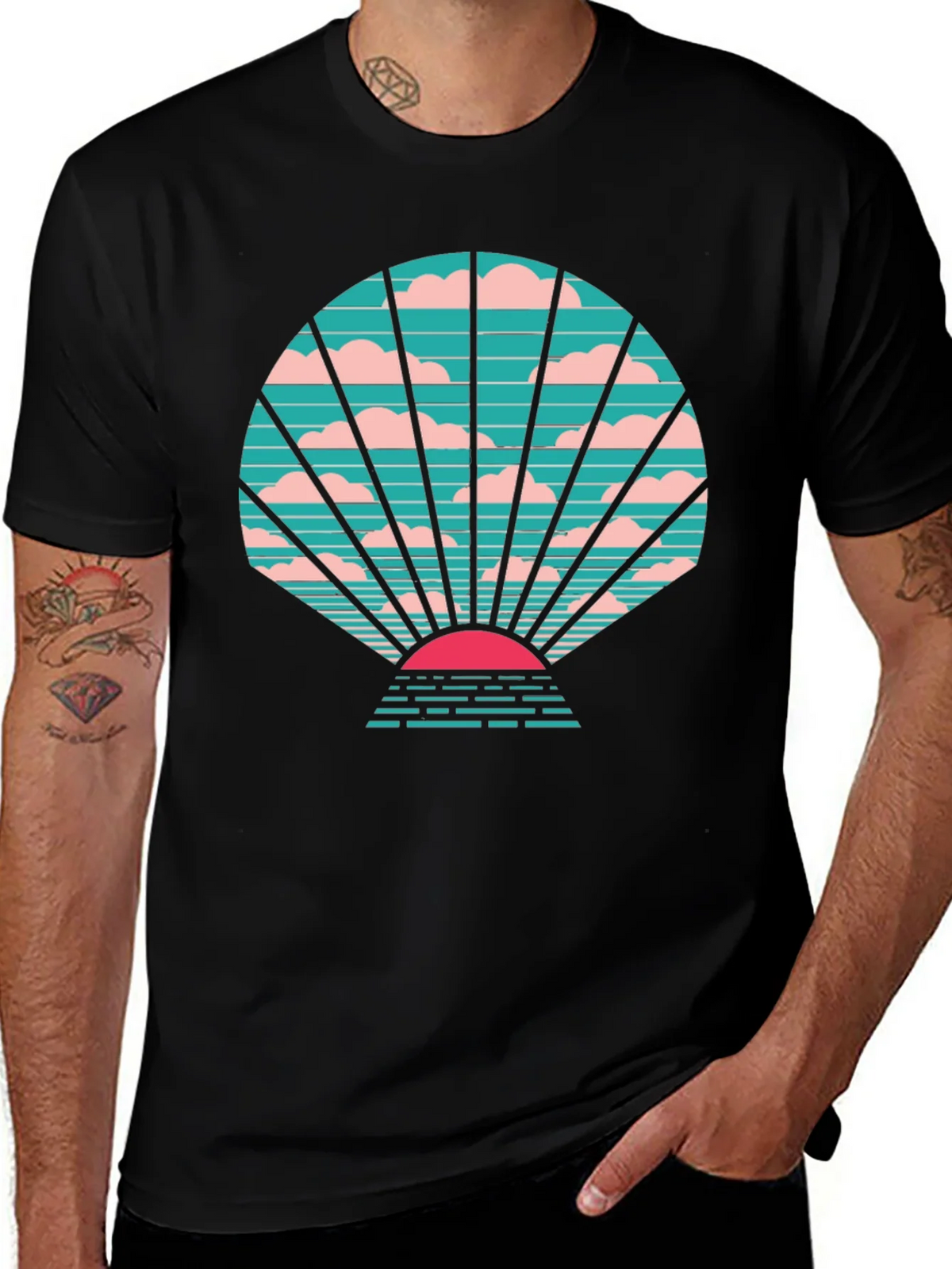 Retro Sunset Graphic Tee - Stylish Black T-Shirt product image 1