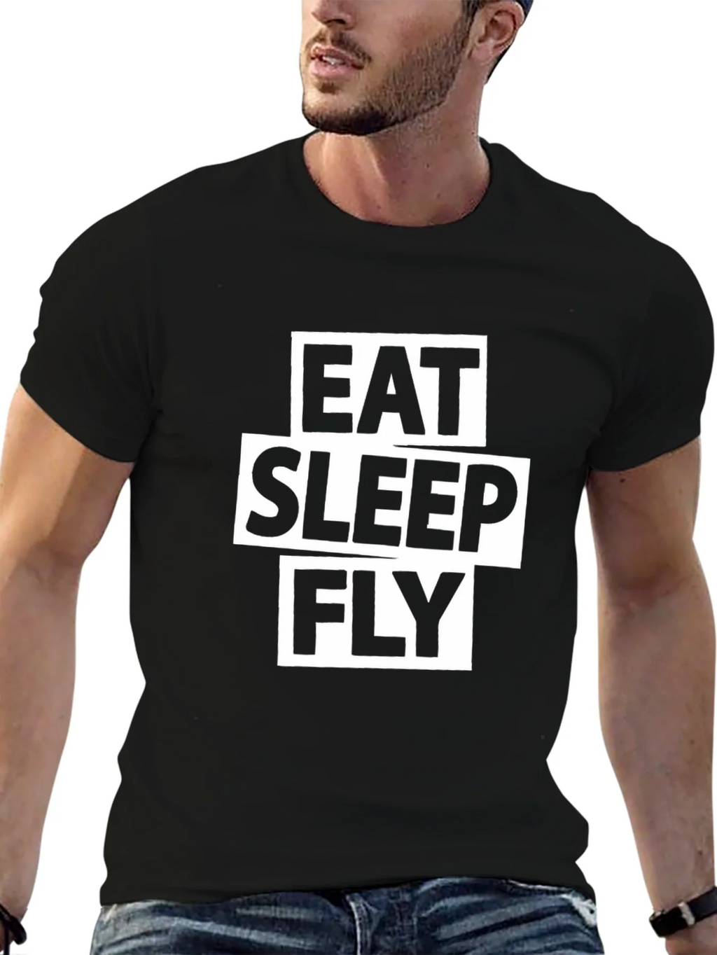 Eat Sleep Fly Graphic Tee - Black Cotton T-Shirt product image 6