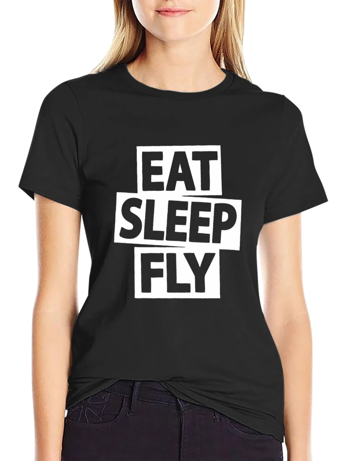 Eat Sleep Fly Graphic Tee - Black Cotton T-Shirt product image 2