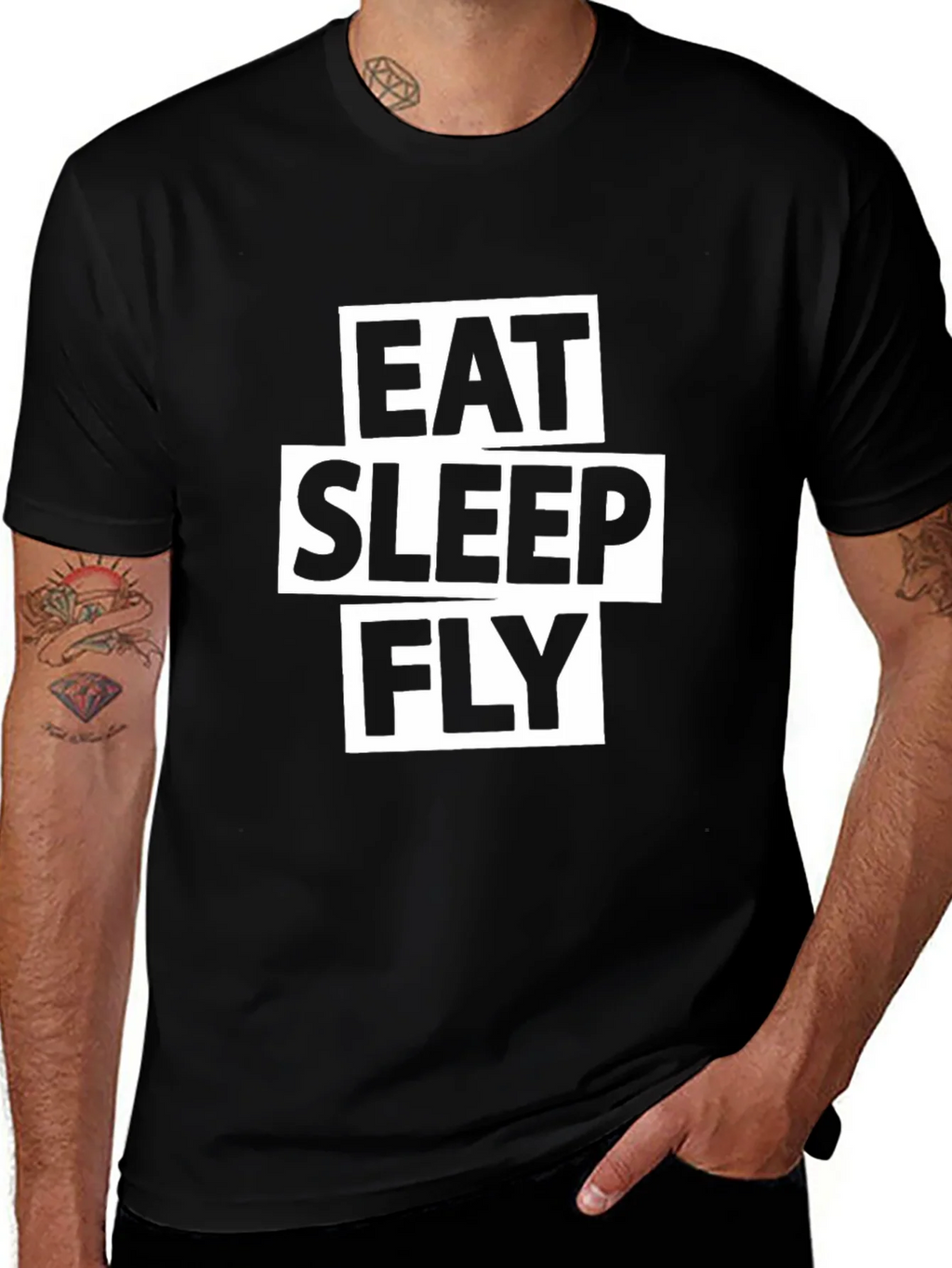 Eat Sleep Fly Graphic Tee - Black Cotton T-Shirt product image 1