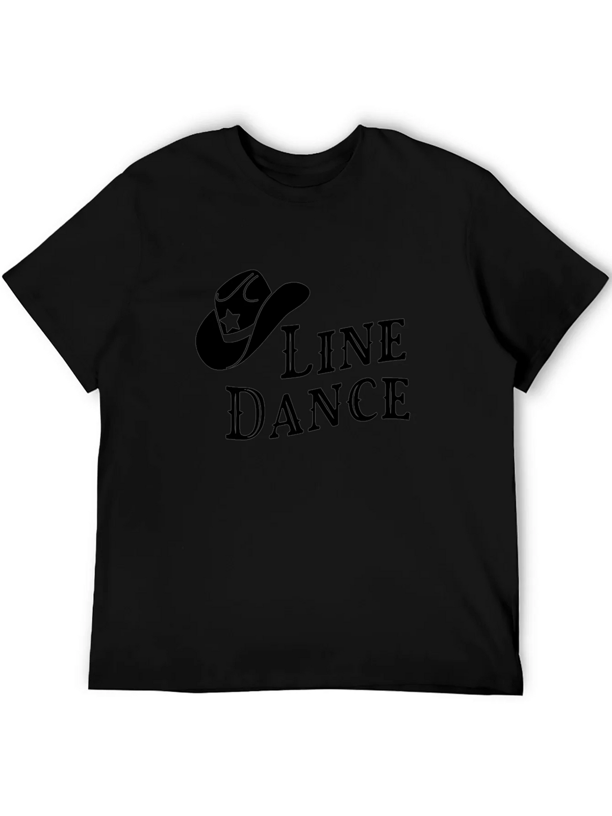 Line Dance Cowboy Hat Graphic Tee - Solid Black