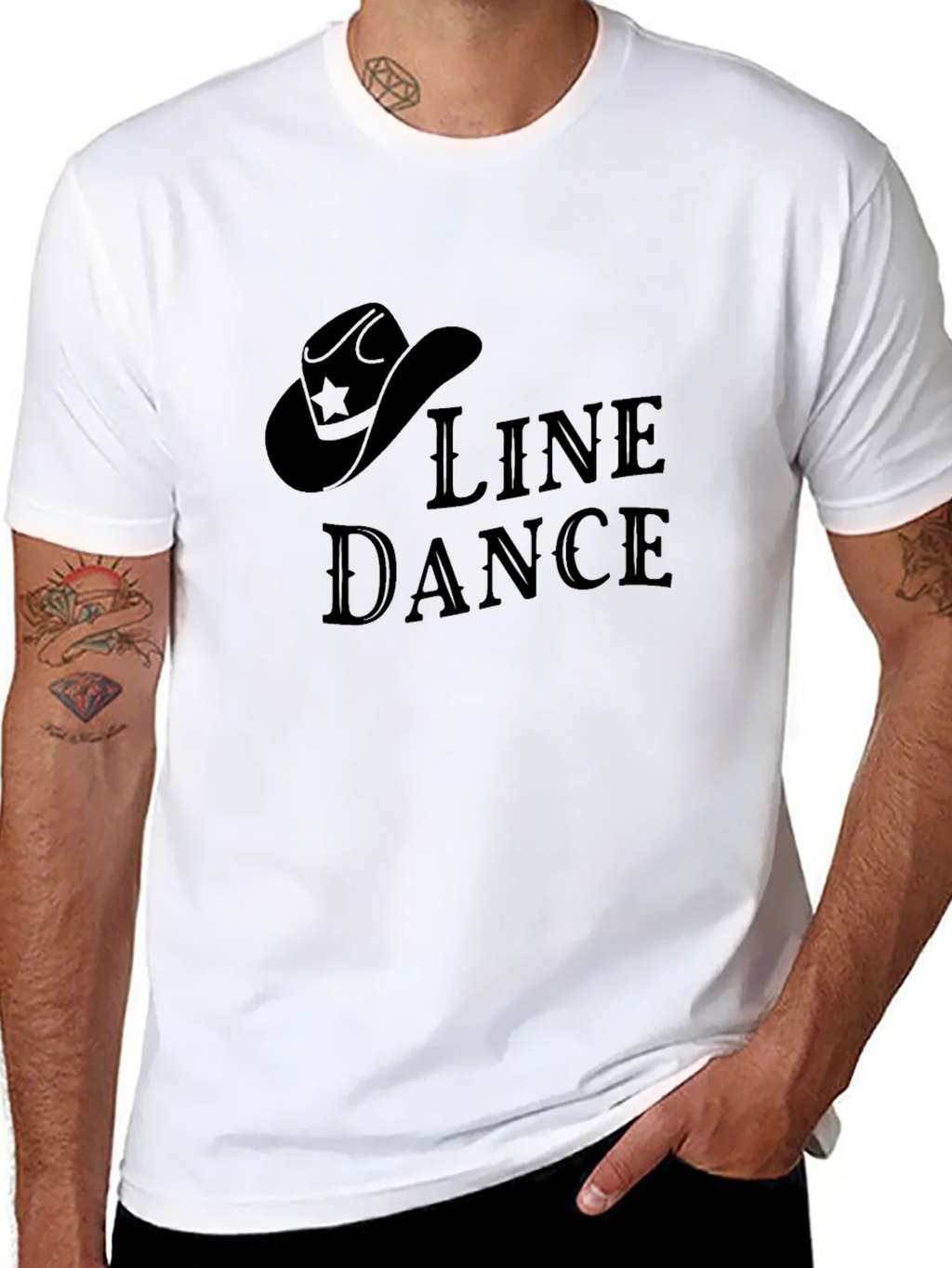 Line Dance Cowboy Hat Graphic Tee - Solid Black