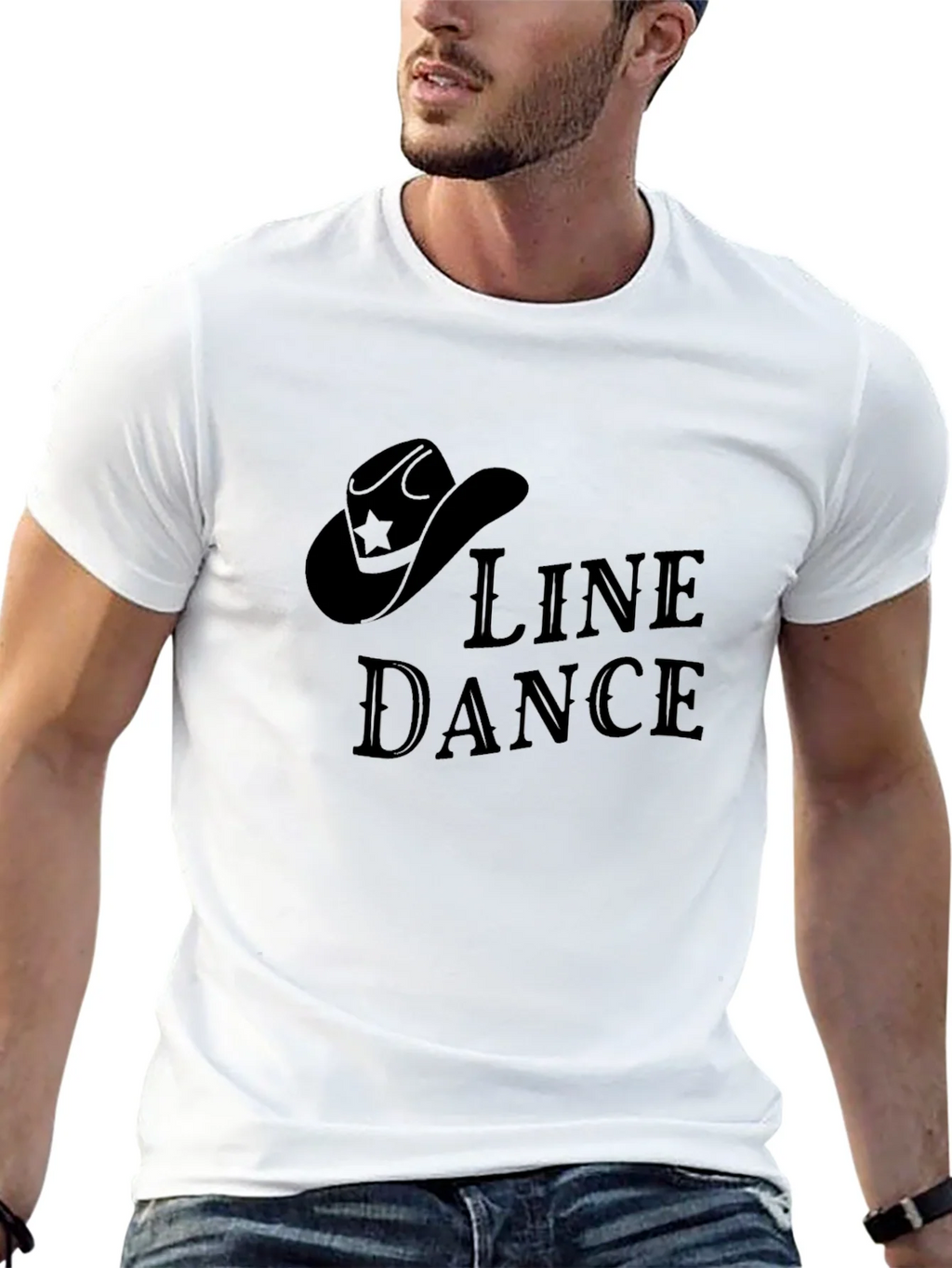 Line Dance Cowboy Hat Graphic Tee - Solid Black