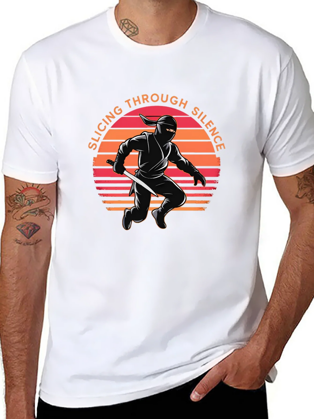 Ninja Slicing Through Silence Black T-Shirt product image 3