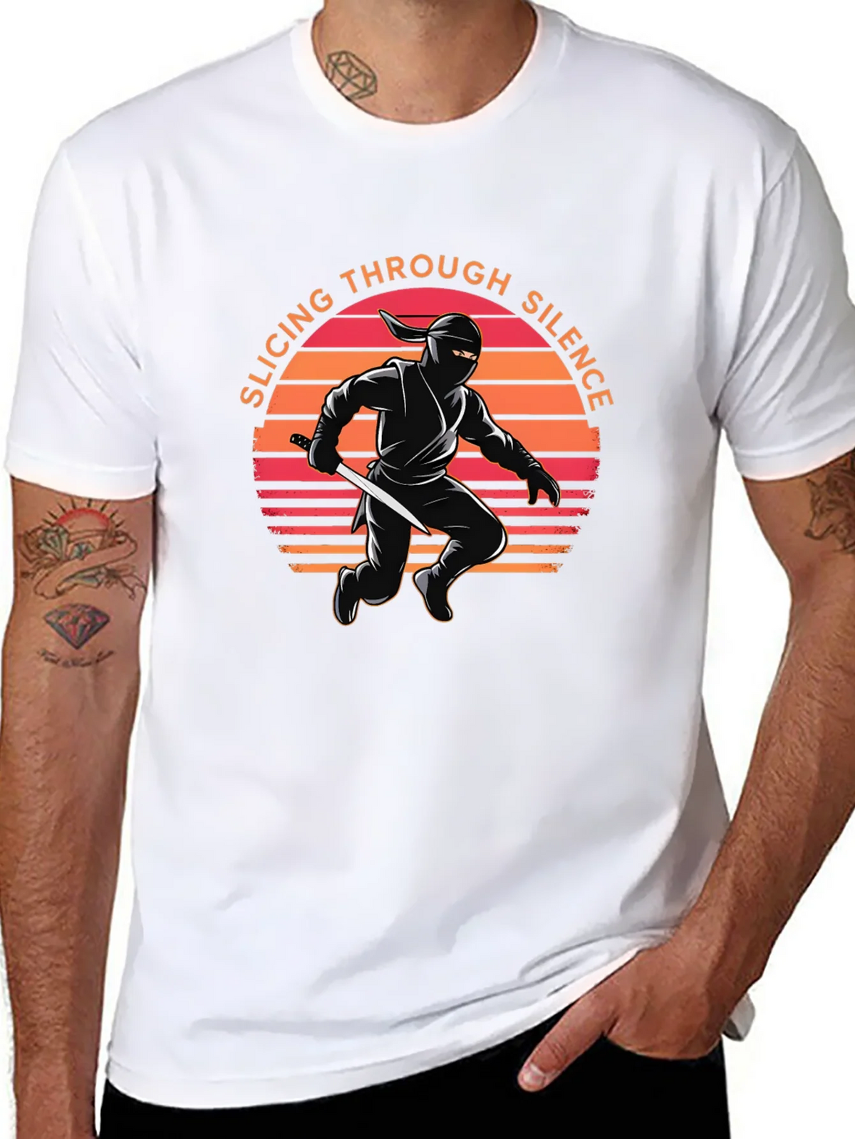 Ninja Slicing Through Silence Black T-Shirt product image 3