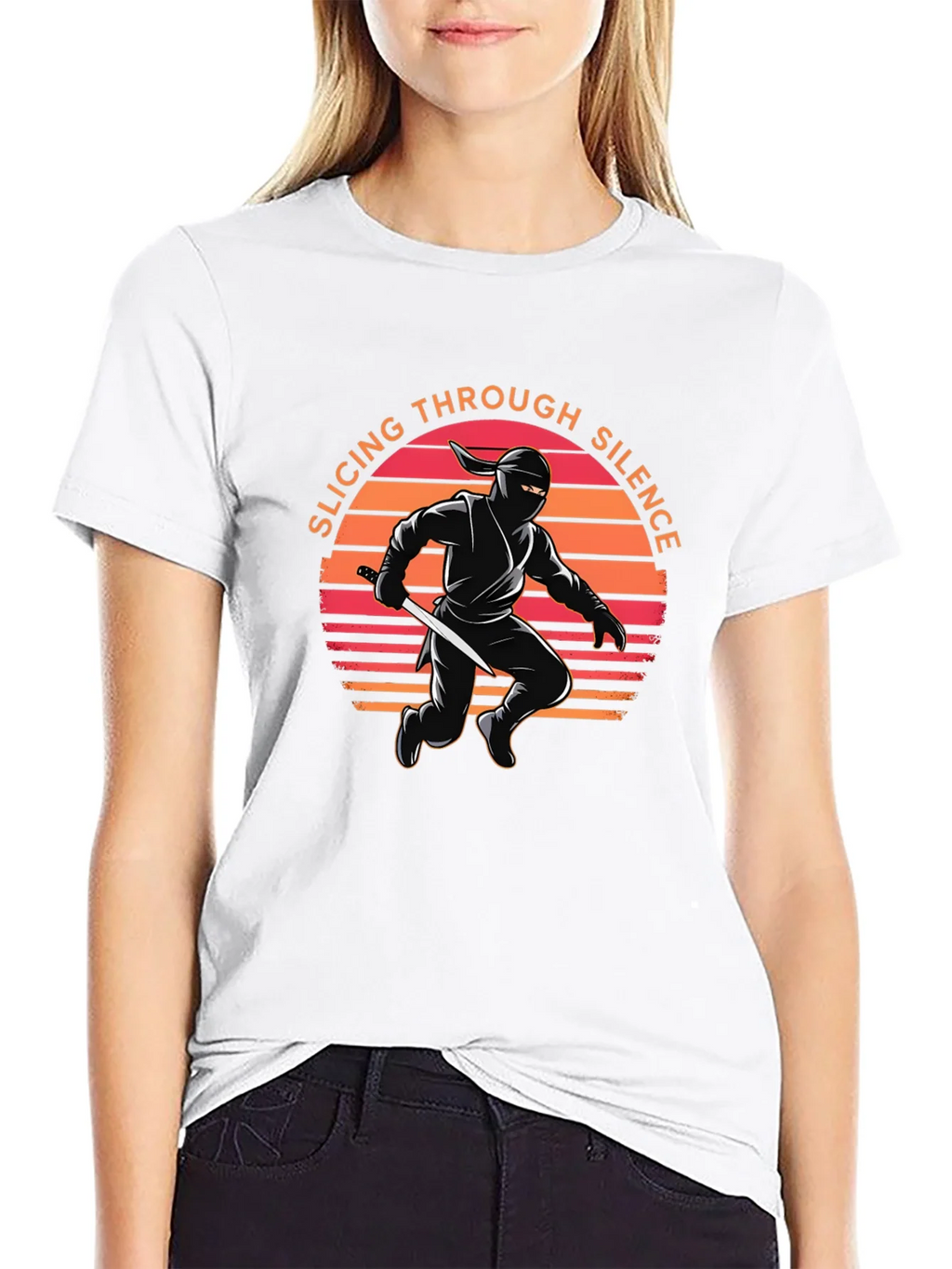Ninja Slicing Through Silence Black T-Shirt product image 4