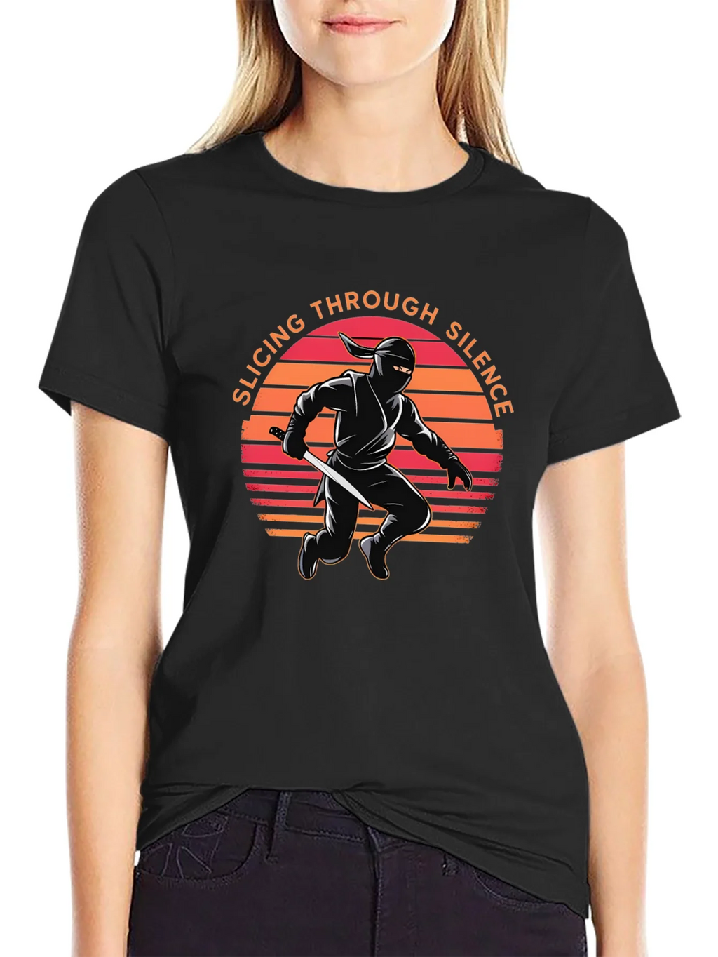 Ninja Slicing Through Silence Black T-Shirt product image 1