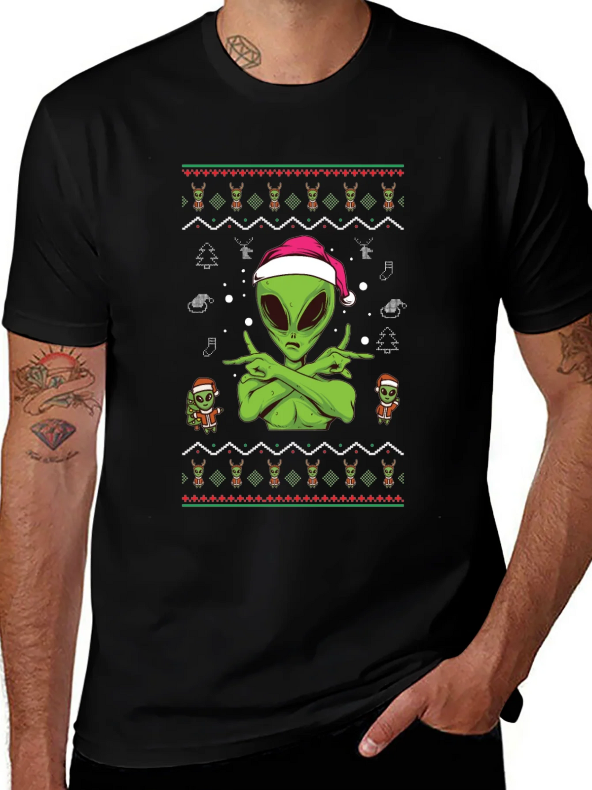 Alien Christmas Ugly Sweater Tee