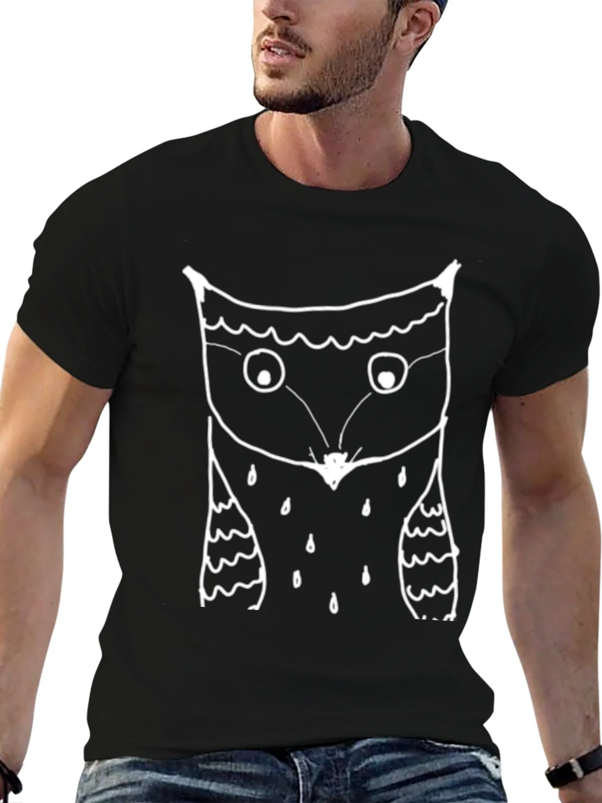 Mens Black T-Shirt with Owl Graphic product image 6