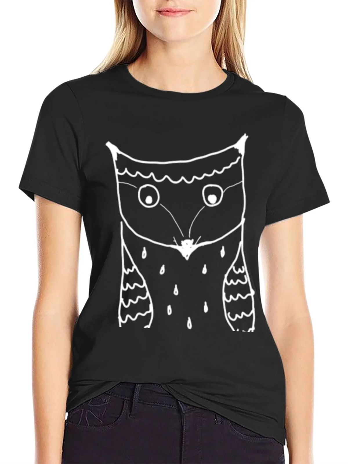 Mens Black T-Shirt with Owl Graphic product image 2