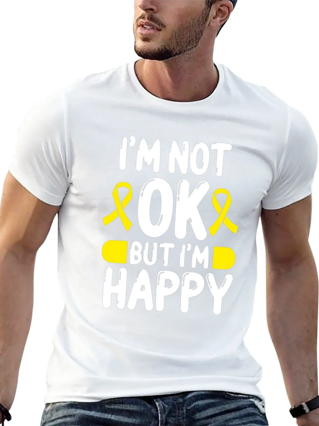 Im Not Okay But Im Happy Awareness Ribbon T-Shirt product image 12