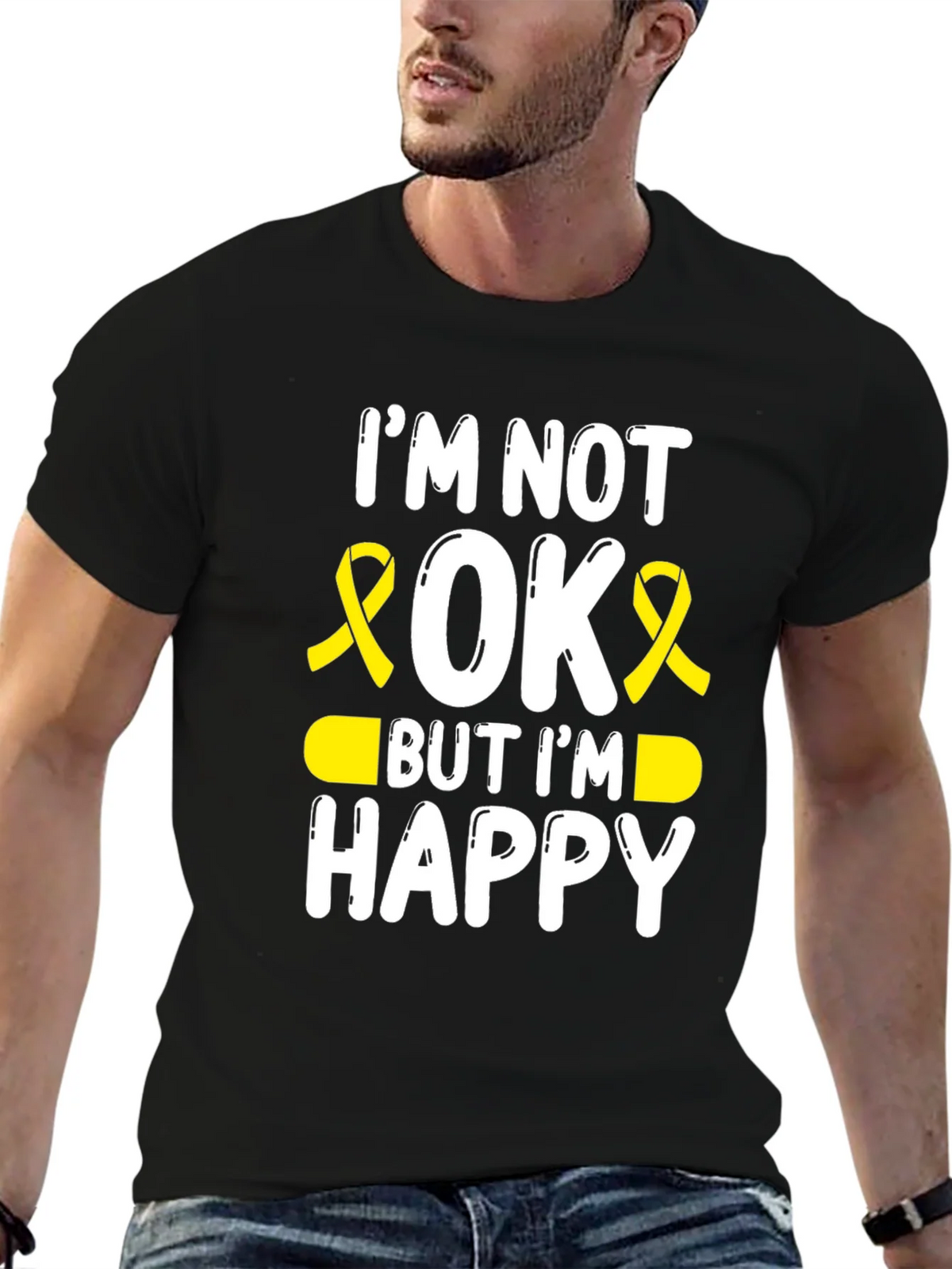 Im Not Okay But Im Happy Awareness Ribbon T-Shirt product image 6