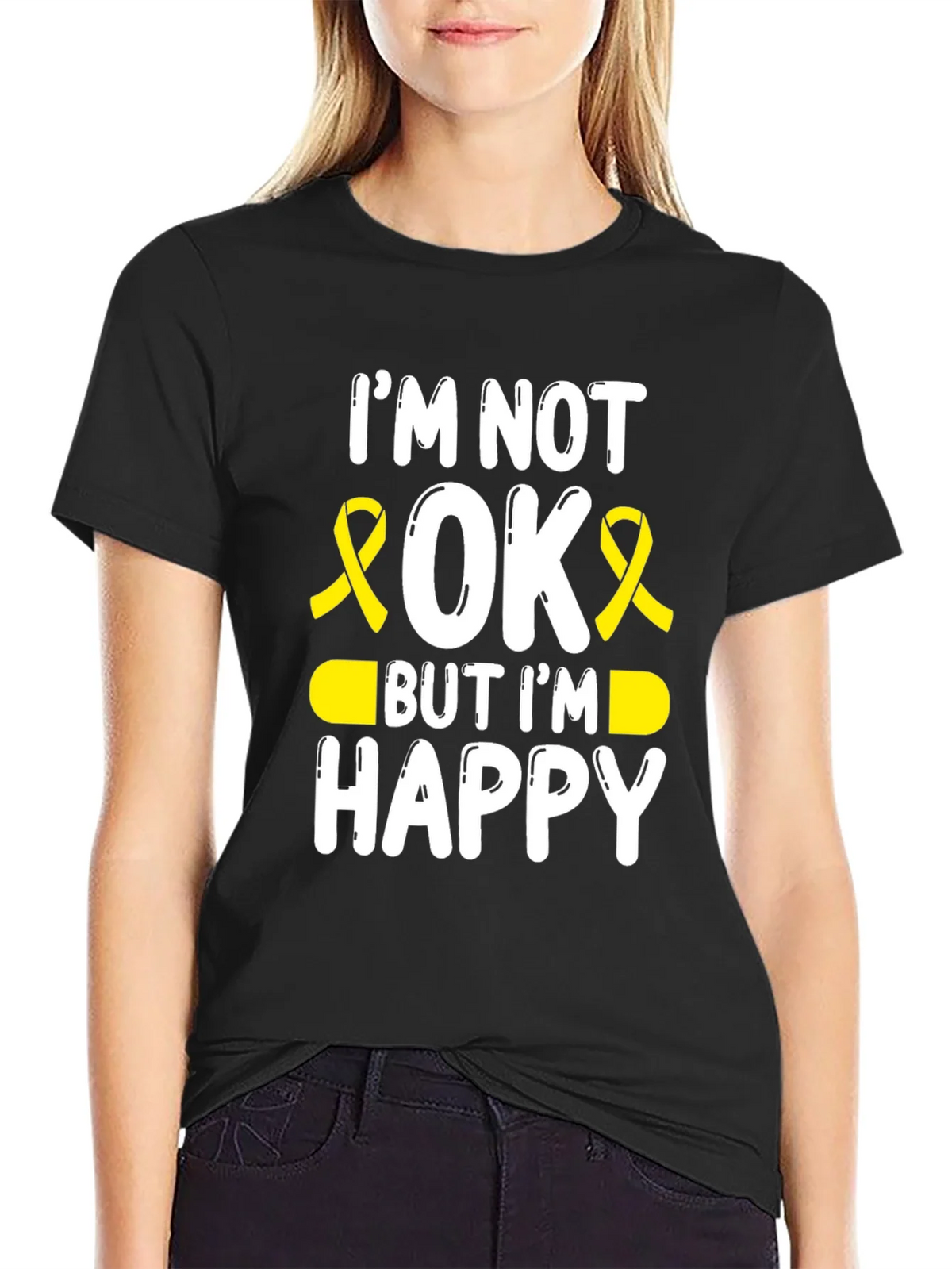 Im Not Okay But Im Happy Awareness Ribbon T-Shirt product image 2