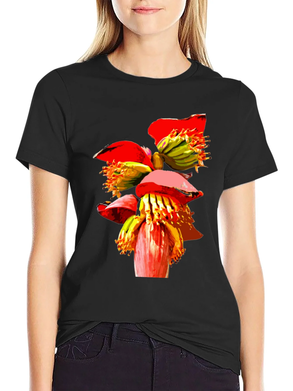 Banana Flower Graphic Tee - Black Casual T-Shirt product image 2