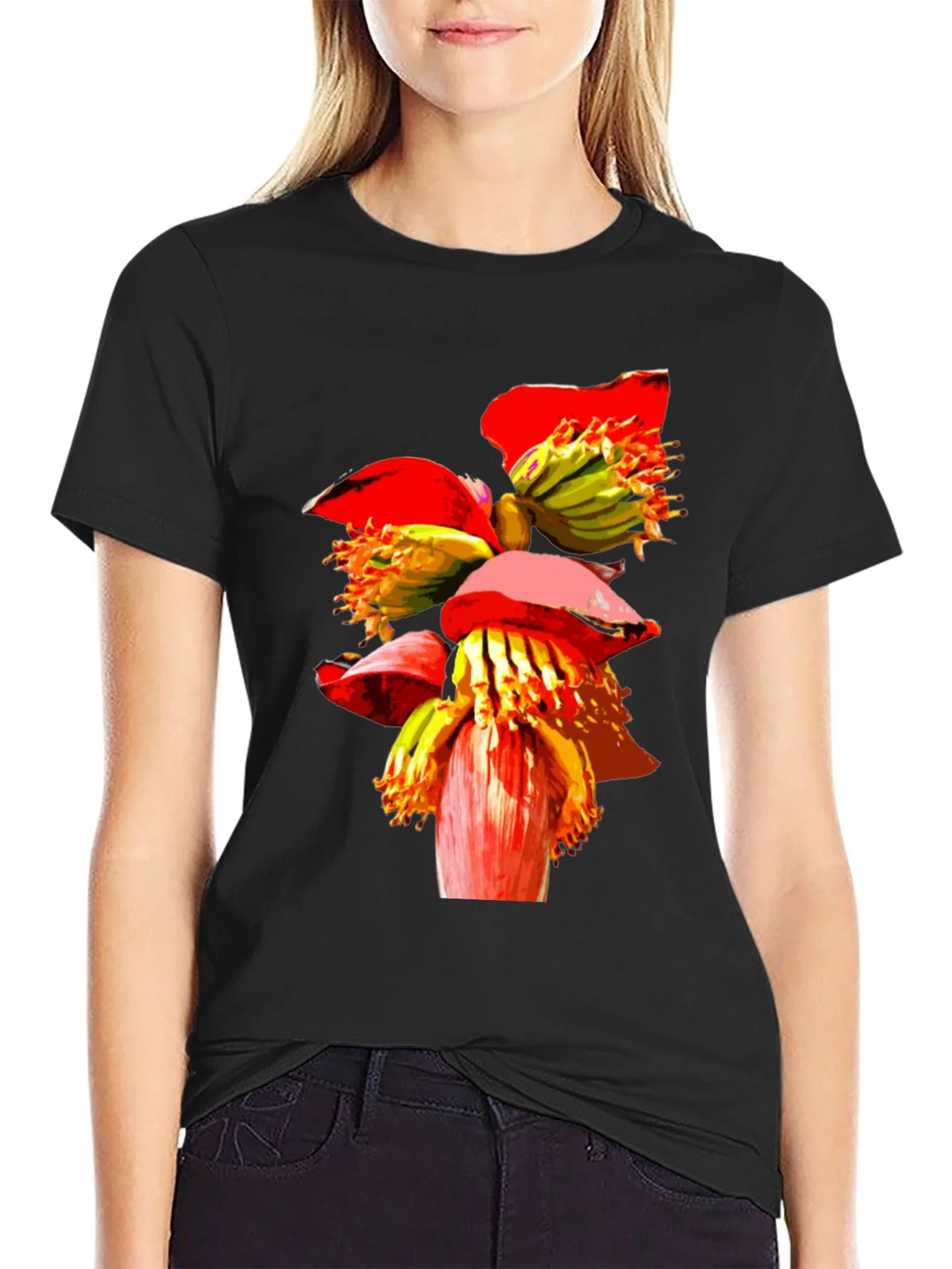 Banana Flower Graphic Tee - Black Casual T-Shirt product image 2