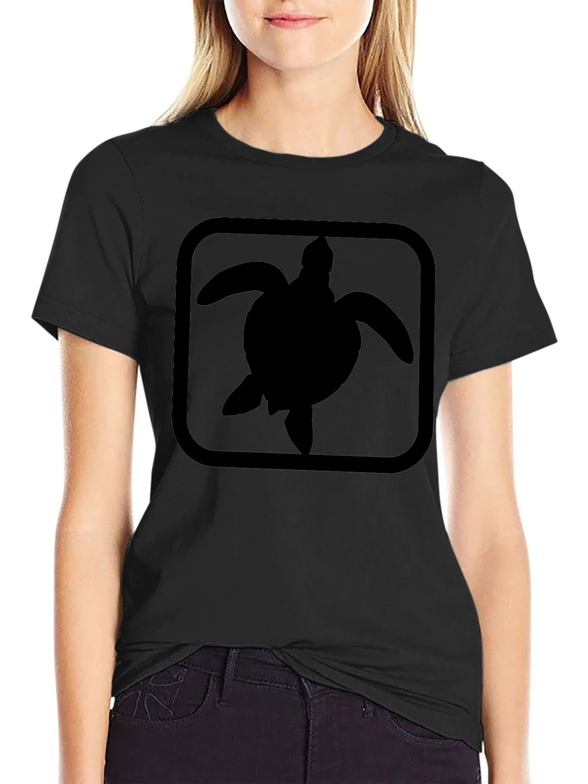 Turtle Silhouette Graphic Print Black T-Shirt product image 2