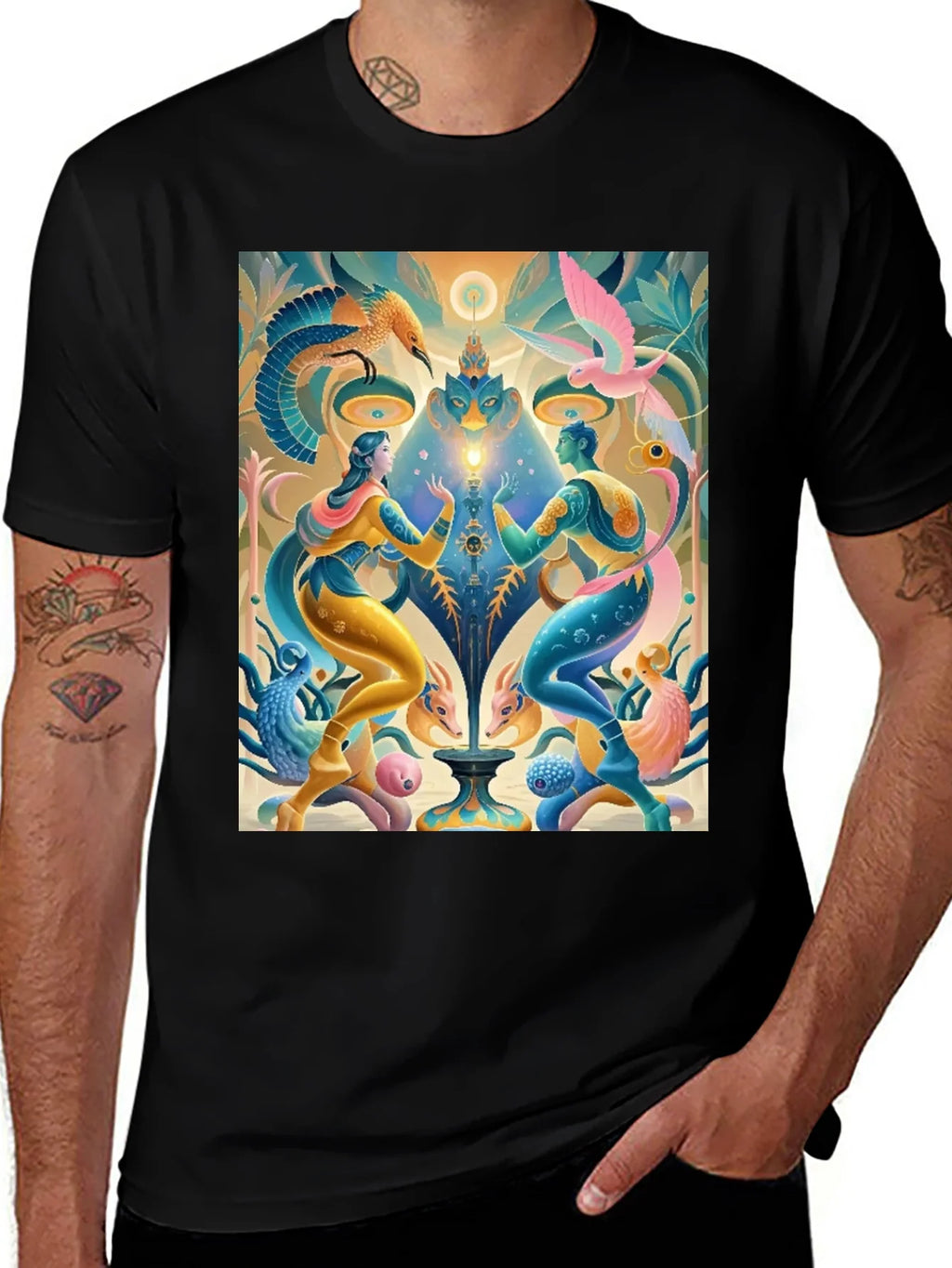 Artistic T-Shirt: Mystical Bird and Figure Design product image 1
