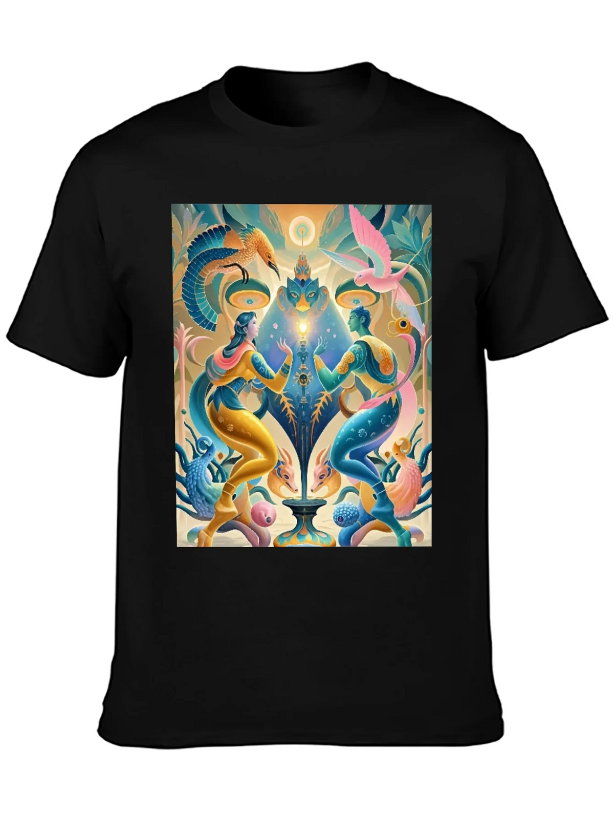 Artistic T-Shirt: Mystical Bird and Figure Design product image 3