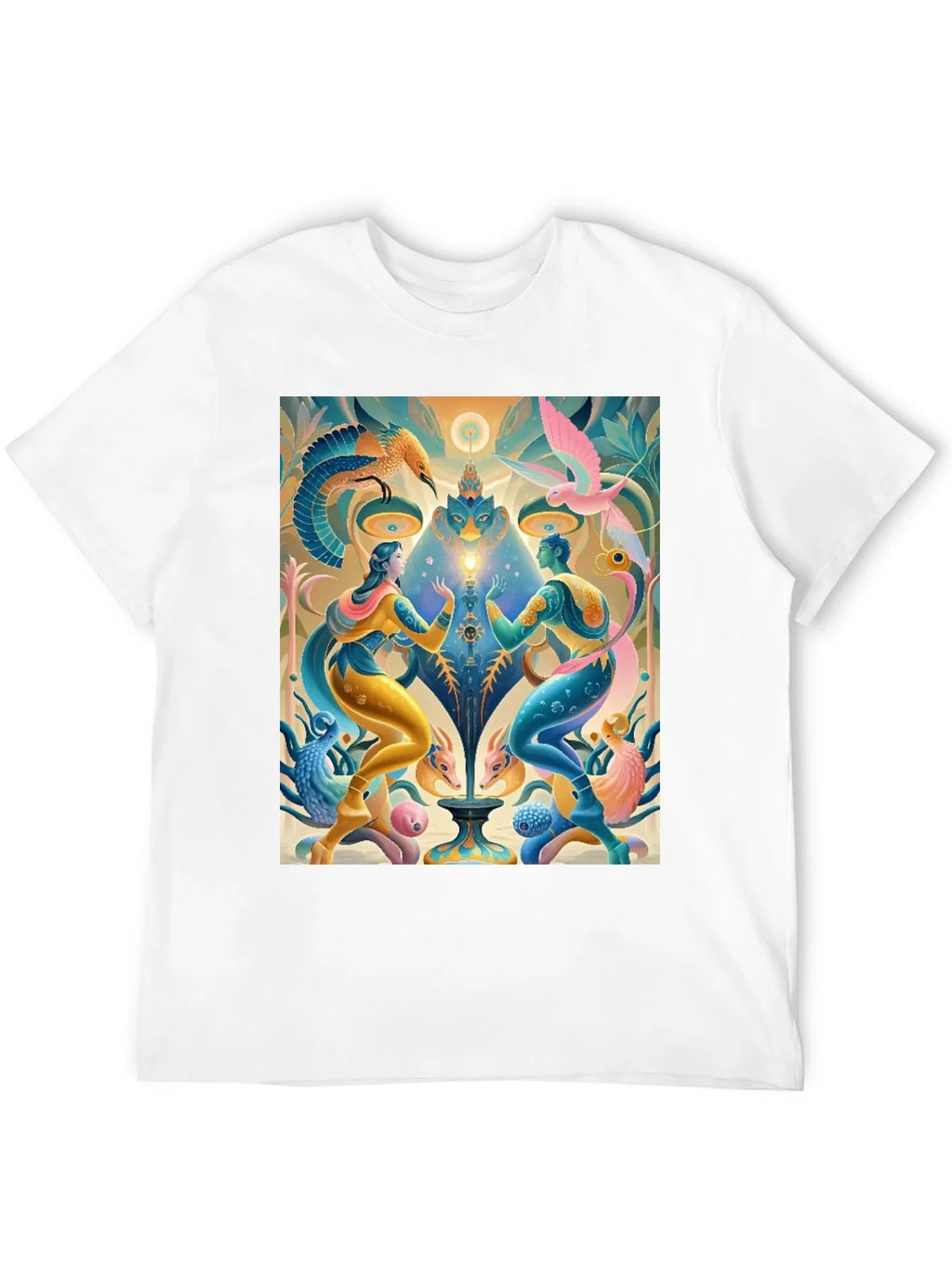 Artistic T-Shirt: Mystical Bird and Figure Design product image 11