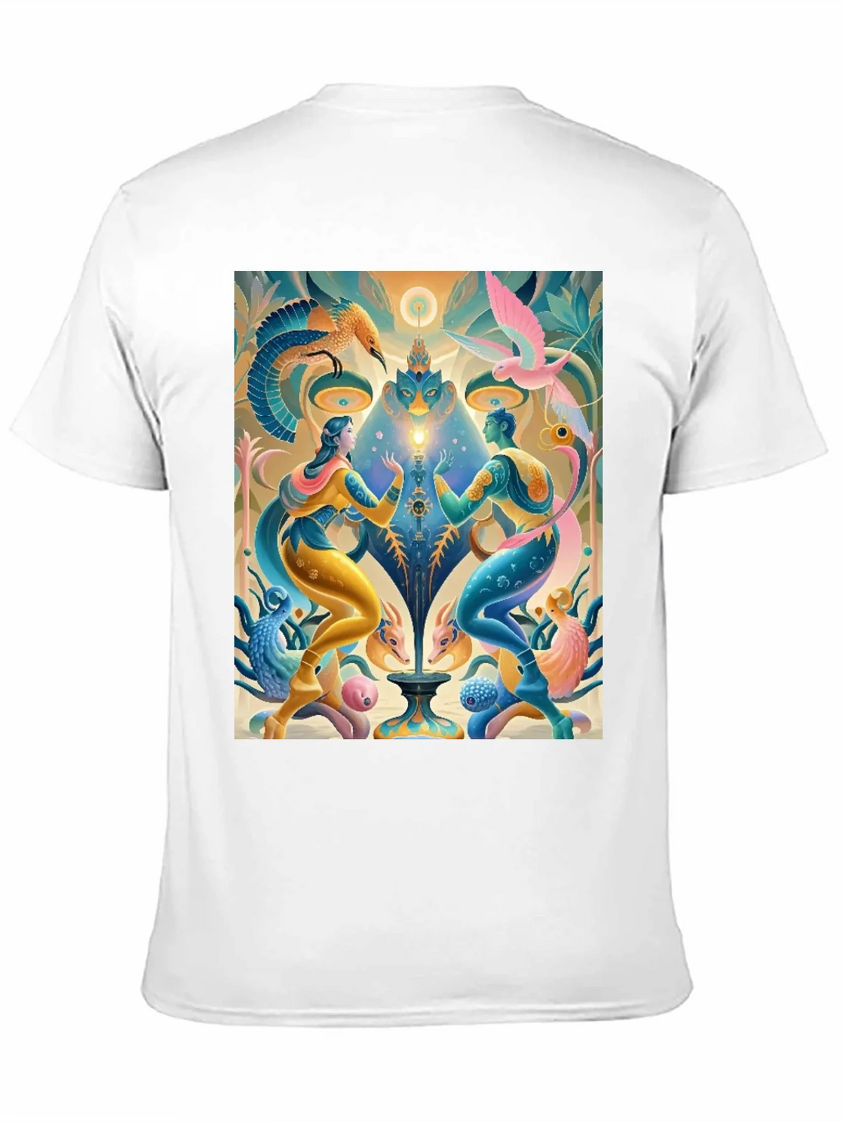 Artistic T-Shirt: Mystical Bird and Figure Design product image 10