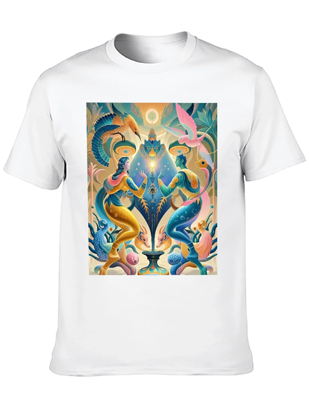 Artistic T-Shirt: Mystical Bird and Figure Design product image 9