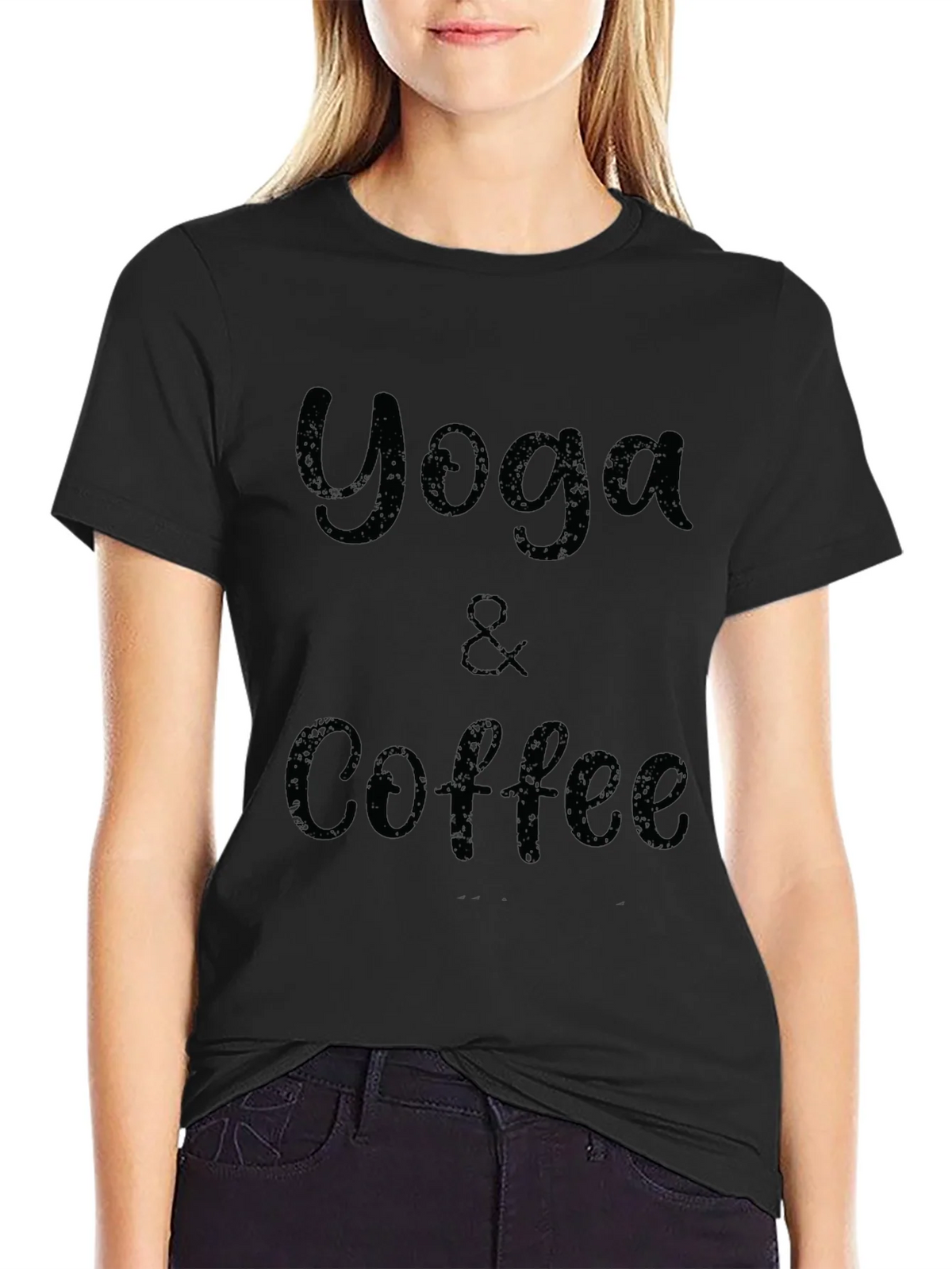 Yoga & Coffee Graphic Tee - Black Cotton T-Shirt product image 2