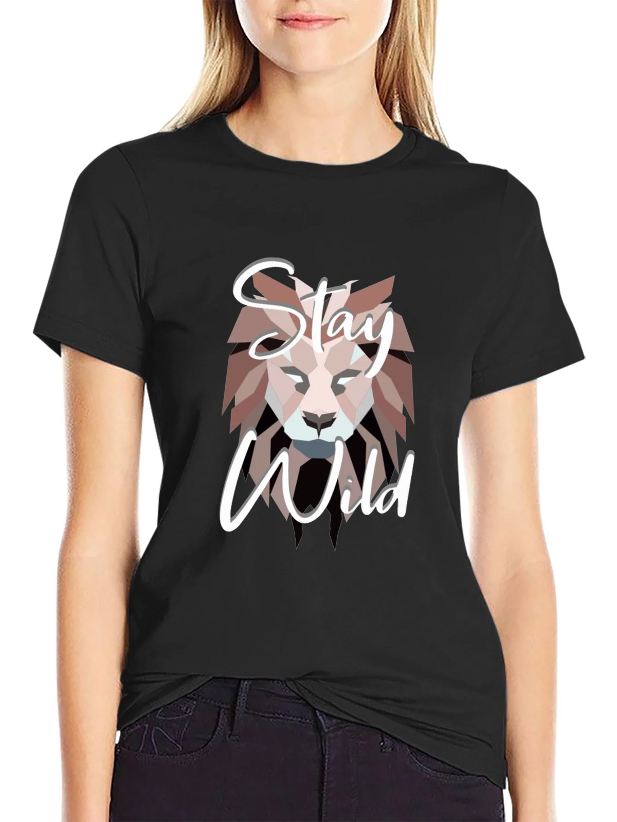Stay Wild Lion Graphic Black T-Shirt product image 2