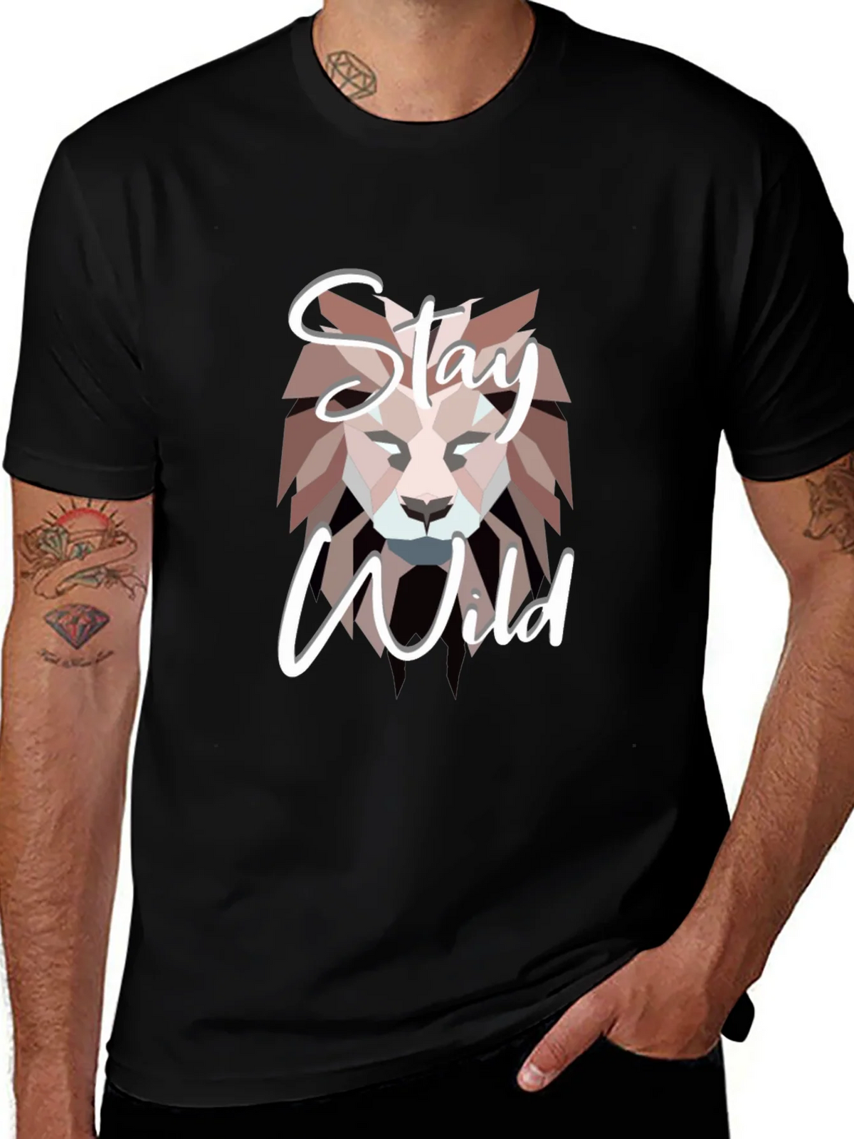 Stay Wild Lion Graphic Black T-Shirt product image 1