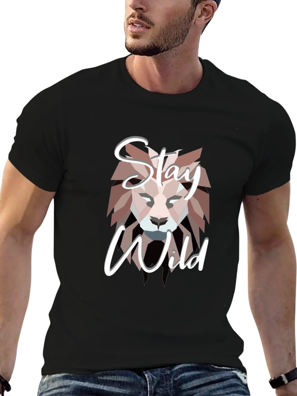 Stay Wild Lion Graphic Black T-Shirt product image 6