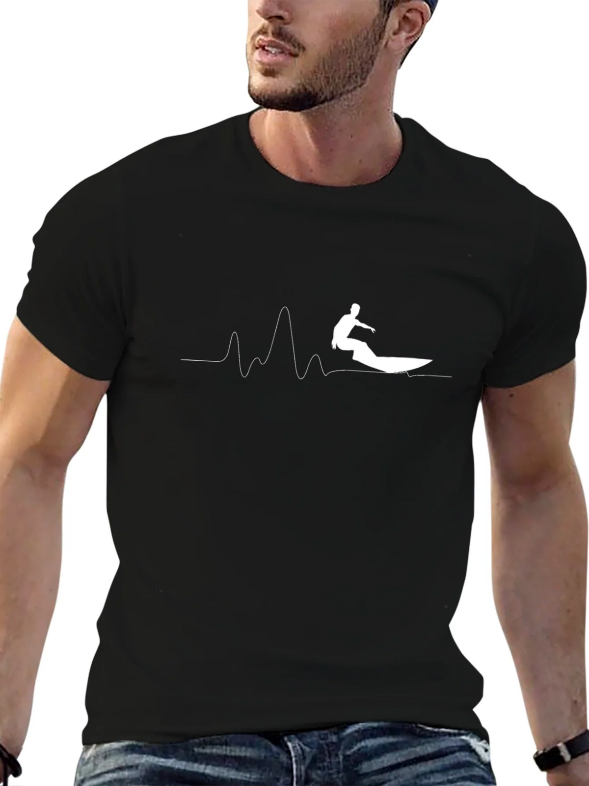 Surfer Wave Graphic Tee - Cool Black Cotton T-Shirt product image 6