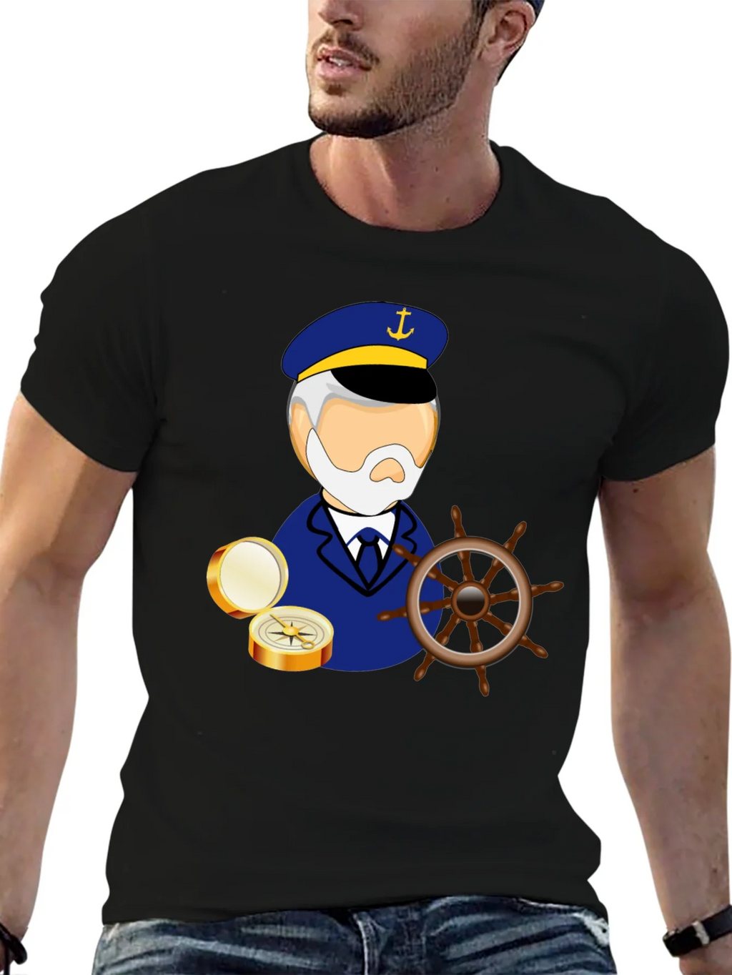Nautical Captain Graphic Black T-Shirt product image 6