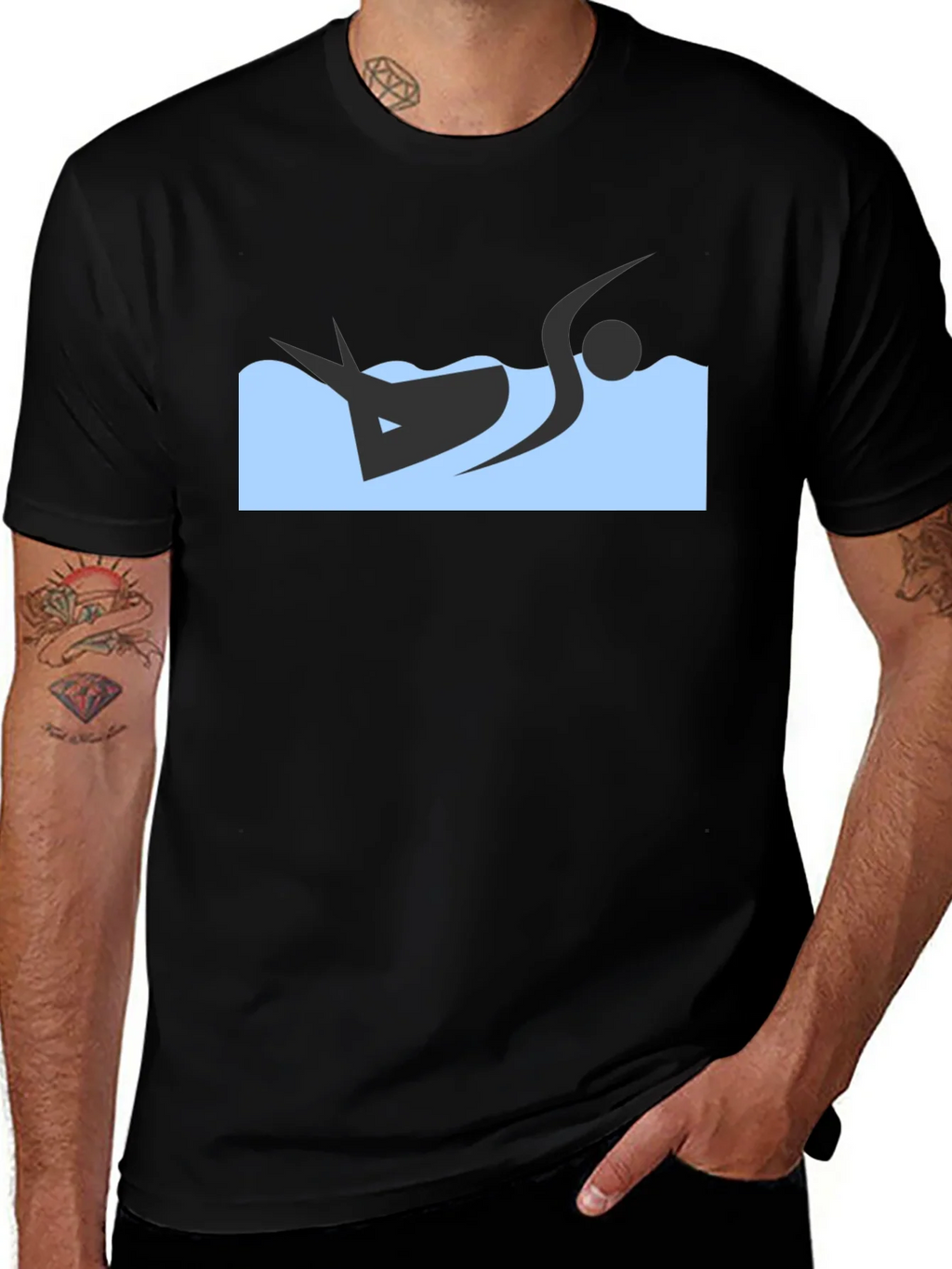 Black T-Shirt with Swimmer Design product image 1