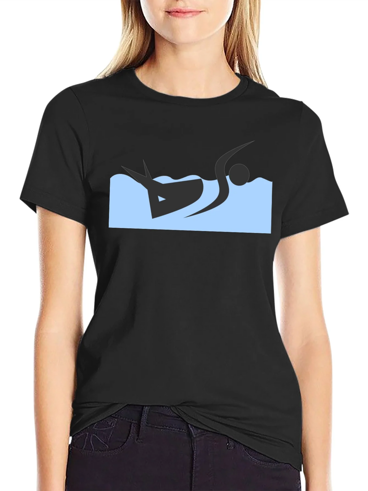 Black T-Shirt with Swimmer Design product image 2