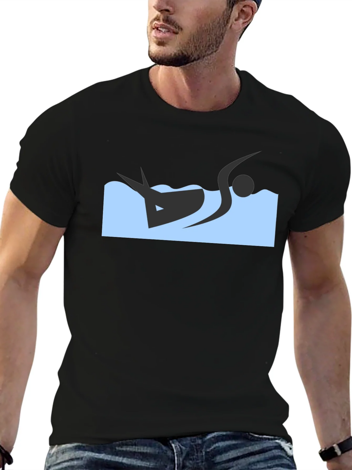 Black T-Shirt with Swimmer Design product image 6